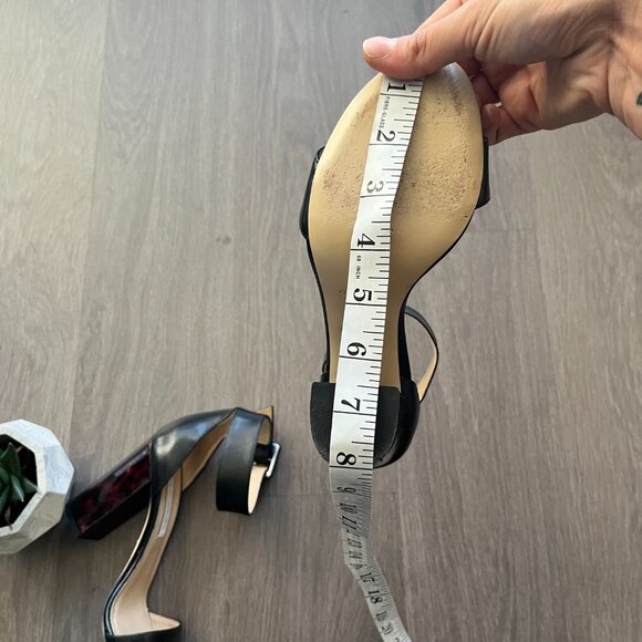 Diane Von Furstenberg Black Leather Sandals with Tortoiseshell Heel Detail - Picture 9 of 13